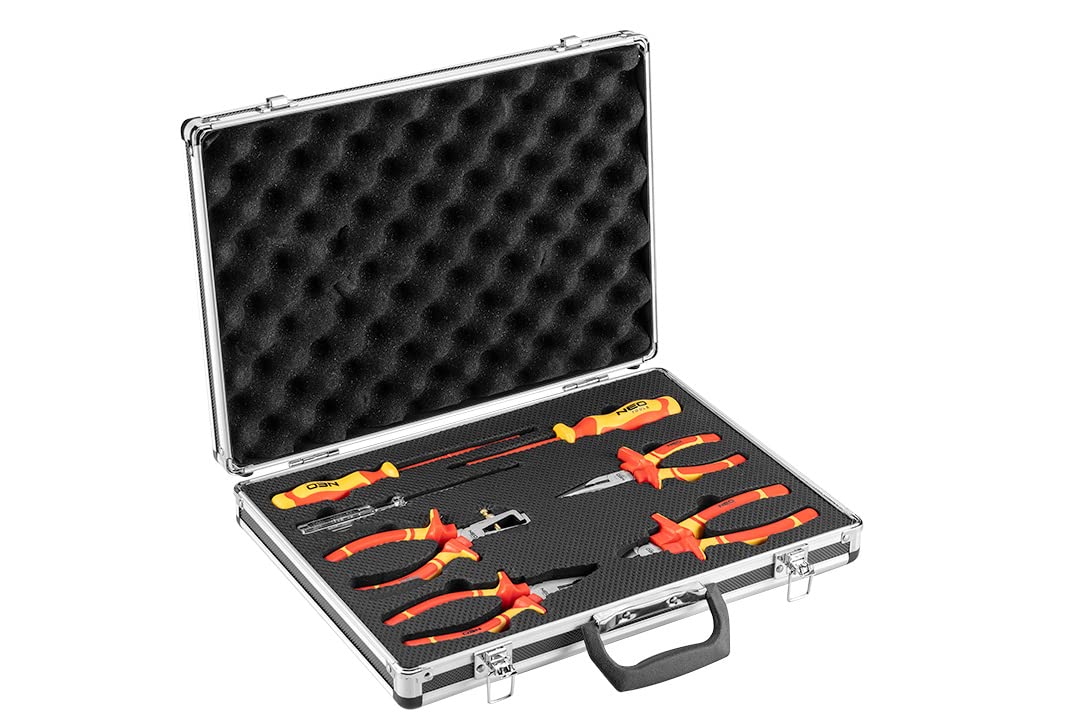 NEO TOOLS Zestaw szczypiec i wkrętaków 1000 V, 7 elementów, dwuskładnikowy uchwyt, do pracy pod napięciem do 1000 V, certyfikat TÜV, 25-letnia gwaranc