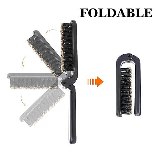 Miniatura 3 de 2 cepillos de pelo de viaje, mini cepillo de pelo plegable, cerdas de jabalí, peine de bolsillo, cepillo de barba, herramienta de peinado portátil