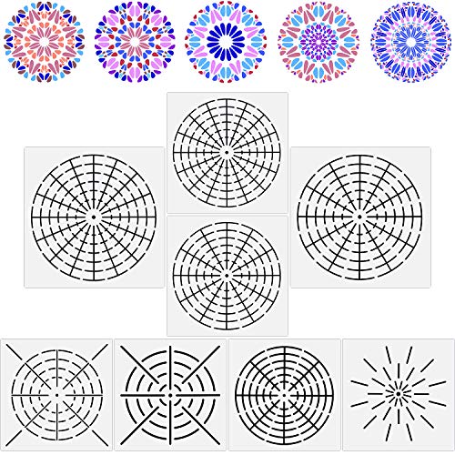 8 Pieces Mandala Dotting Stencils Reusable Mandala Stencil Template 8/12/ 16 Segment Mandala Painting Drawing Stencils for DIY Wood, Fabric, Glass, Metal, Walls Art