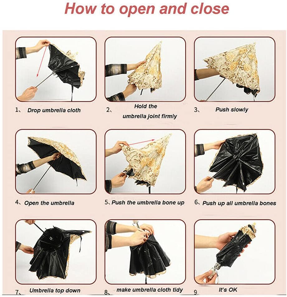 LCY Ladies Anti-UV Lace Embroidery Sun Parasol Folding Umbrella Wedding Umbrella
