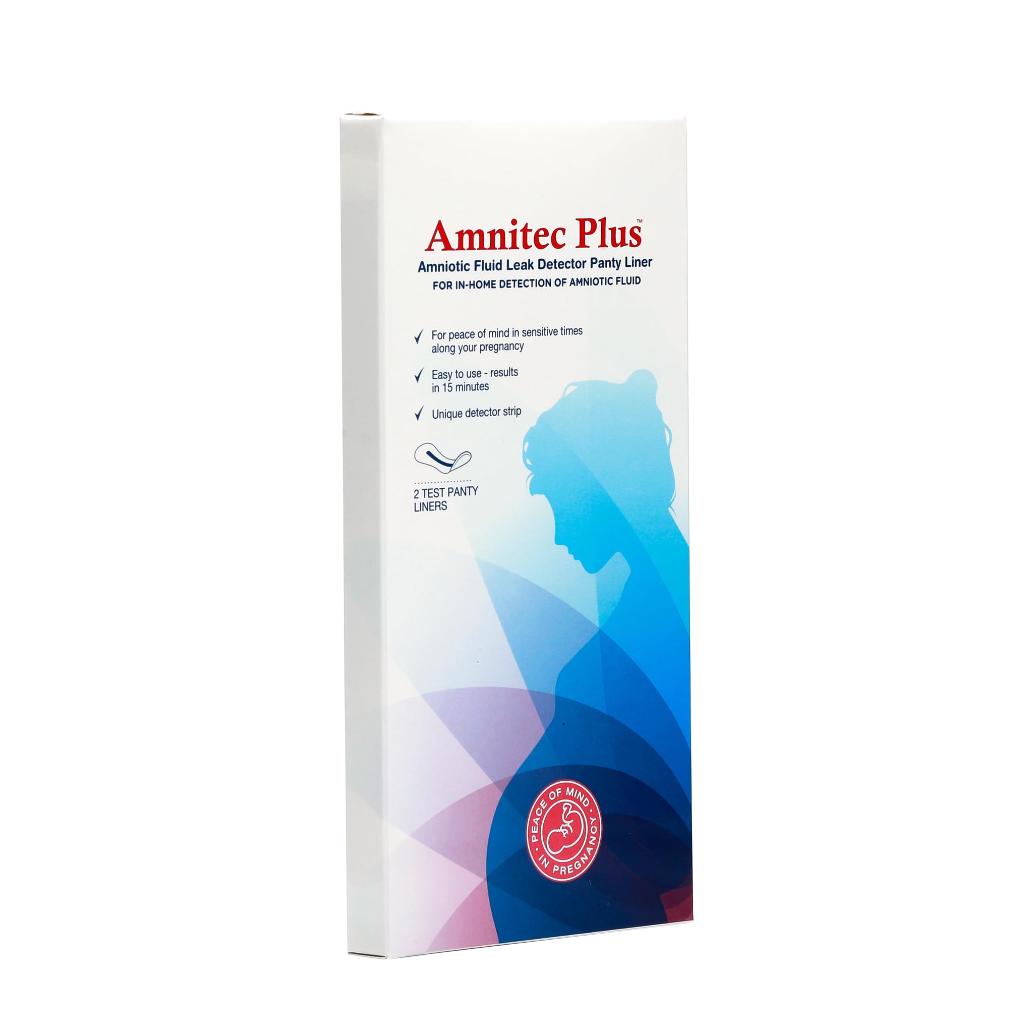Amnitec Plus Amniotic Fluid Leak Detector Panty Liner – 2 Test Panty Liners | In-Home Detection of Amniotic Fluid | Results in 15 Minutes | Pregnancy Safe | Easy to Use with Detector Strip