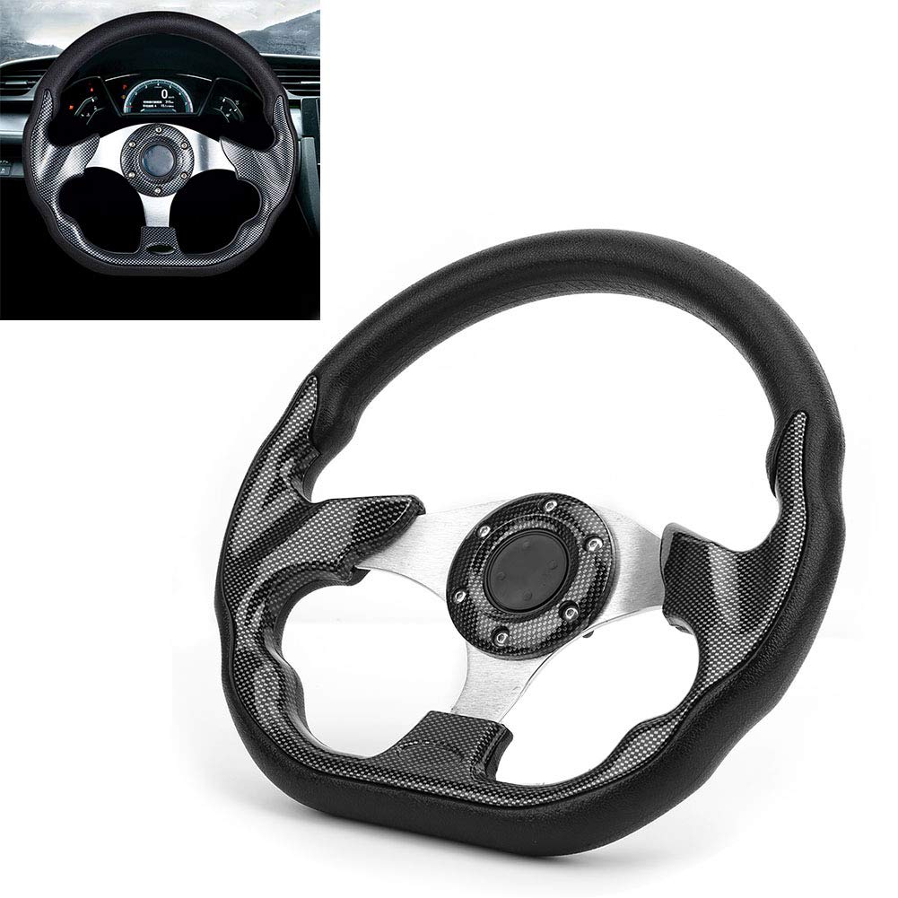 Volante de carreras, volante de coche universal de 320 mm, estilo de fibra de carbono, deriva de carreras con botón de bocina