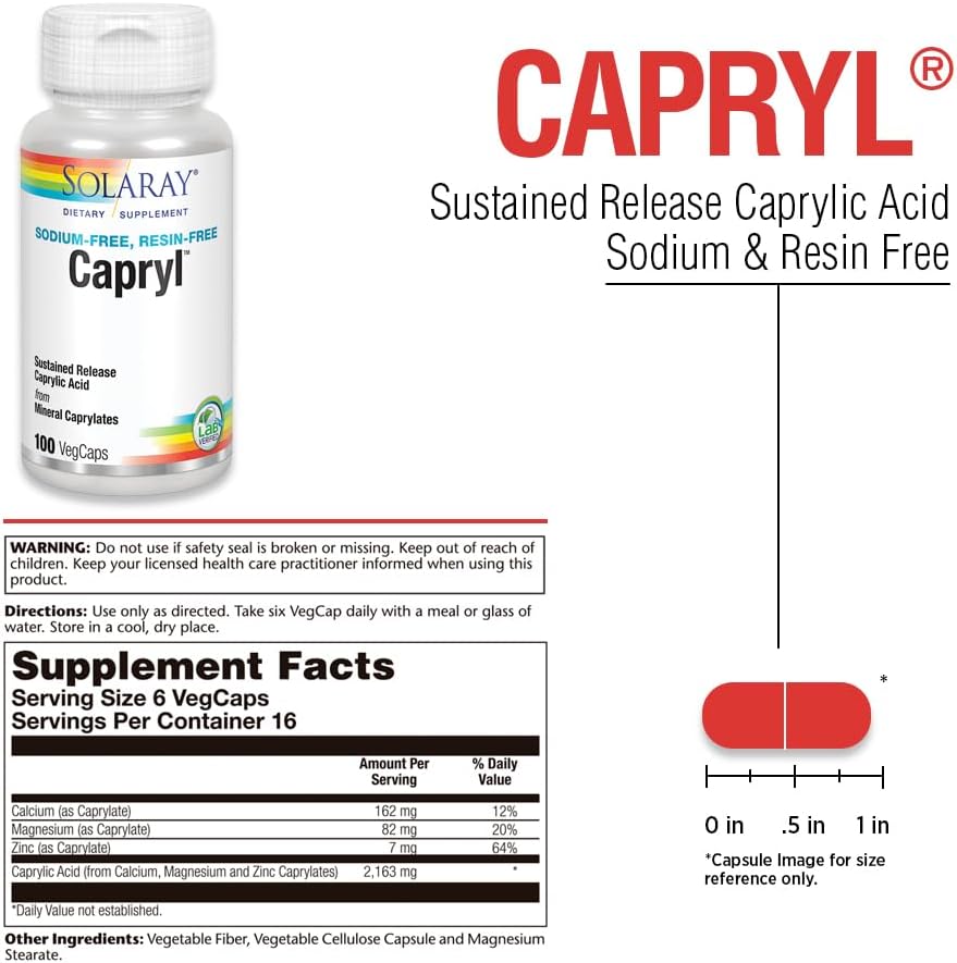 SOLARAY Capryl | Sustained Release Caprylic Acid | Healthy Gastrointestinal Tract Support | 16 Servings | 100 VegCaps - Image 3