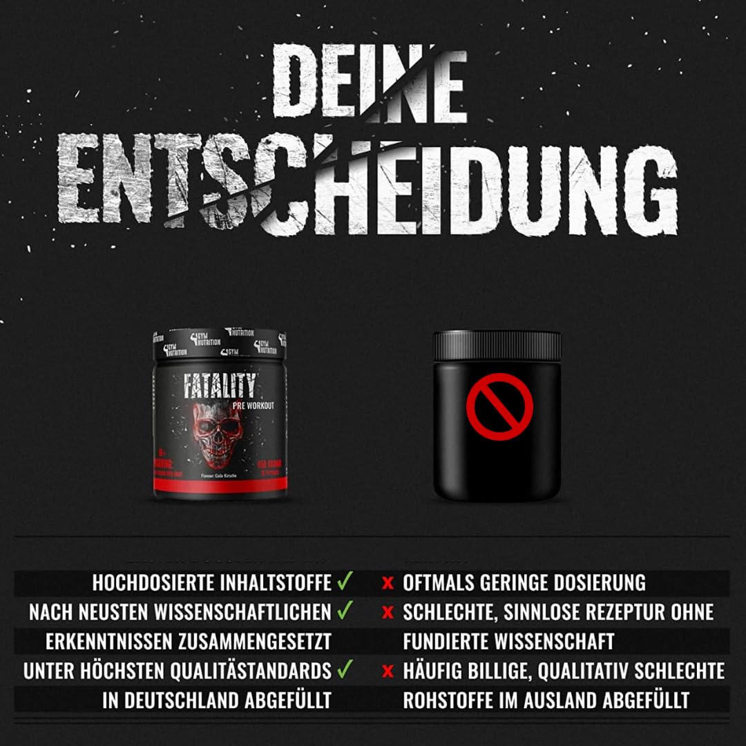 FATALITY - Ultra Hardcore Booster Pre Workout - Pulver - 2023 USA Matrix - Pre Workout Booster Gym - ATP + L-Arginin + Citrullin + Beta Alanin + Koffein 450g Cola Kirsche Geschmack - Fitness Booster