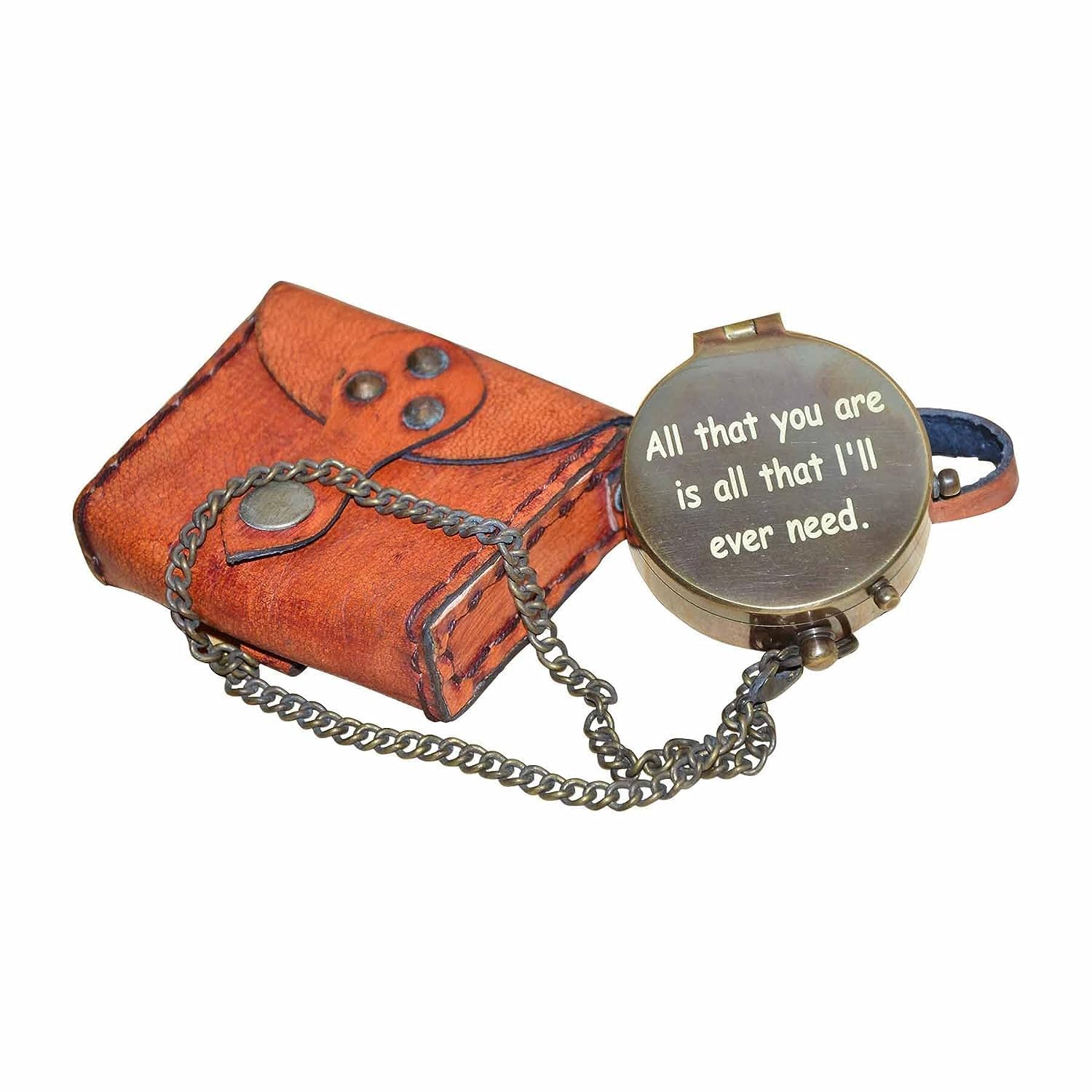 Antique Brass Pocket Compass – Love Quote Engraving, 2" with Gift Box 2