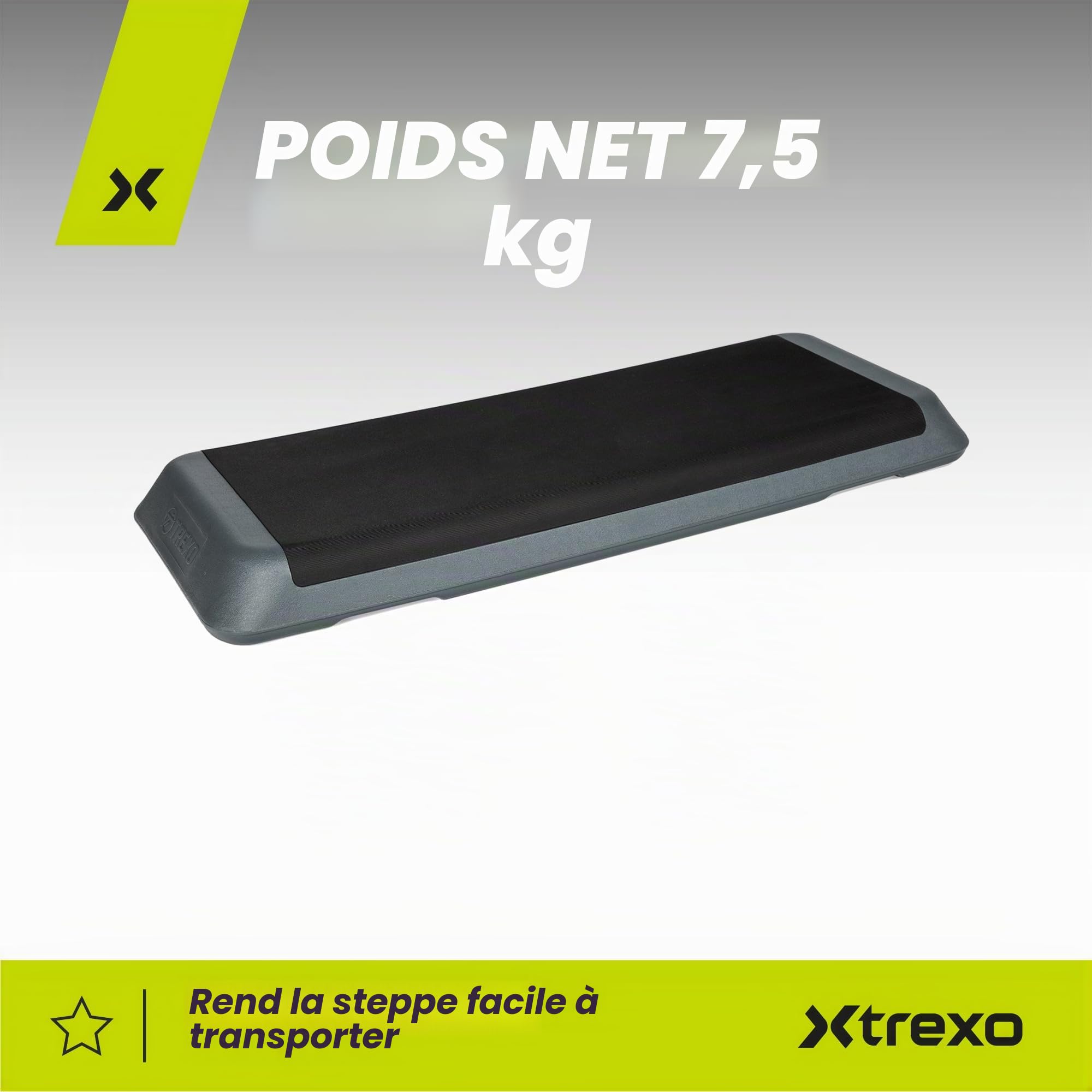 TREXO step d'exercice aérobique pour le cardio-training Hauteur réglable 10-15-20 cm Grande table 109 x 41 cm Durable Matériaux de haute qualité Exercice jusqu'à 250 kg VERT