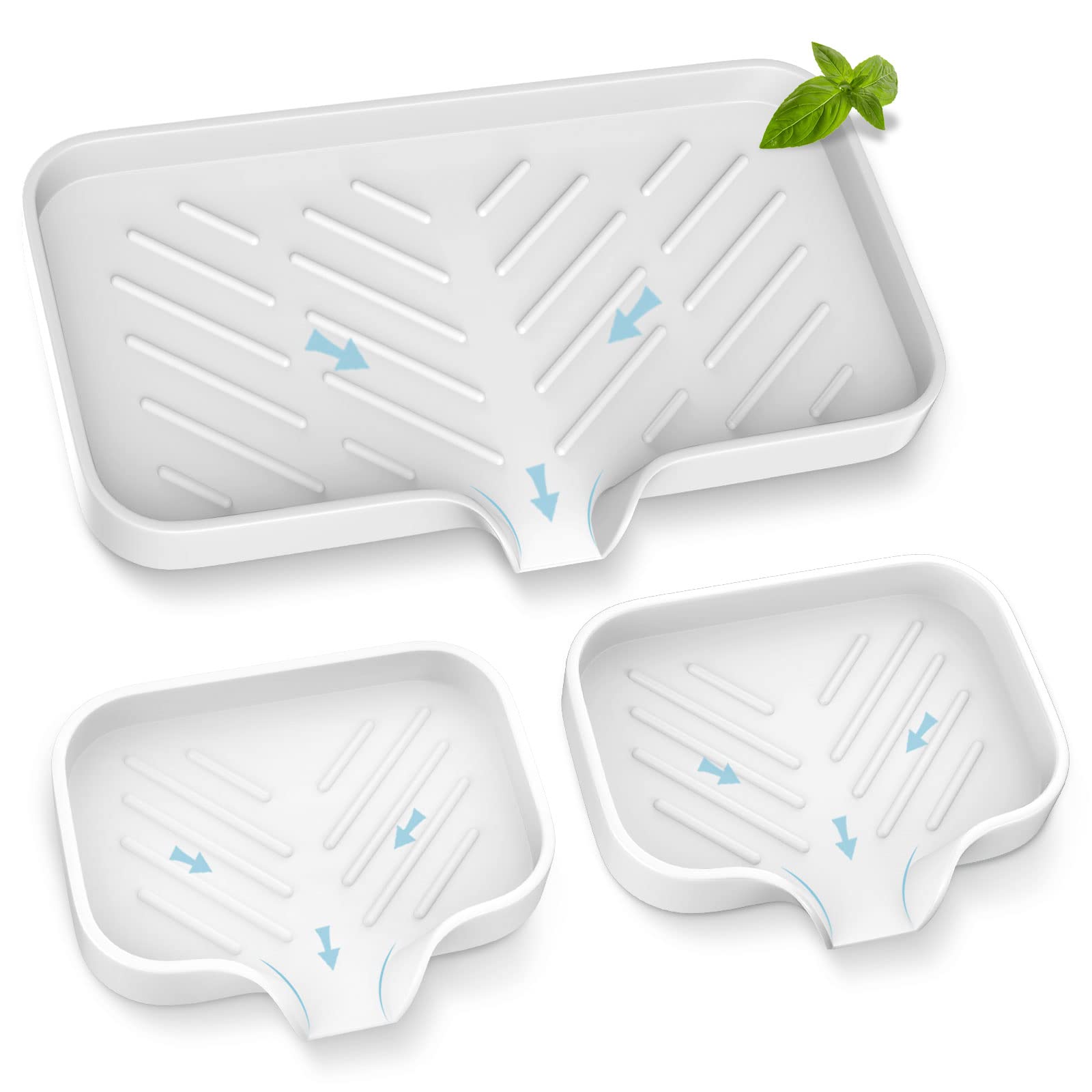 SUBEKYU Vassoio per sapone da cucina in silicone, per lavello da cucina, portasapone, porta spugna e organizer con beccuccio di scarico, grigio scuro, dimensioni: 24,1 x 12,7 cm