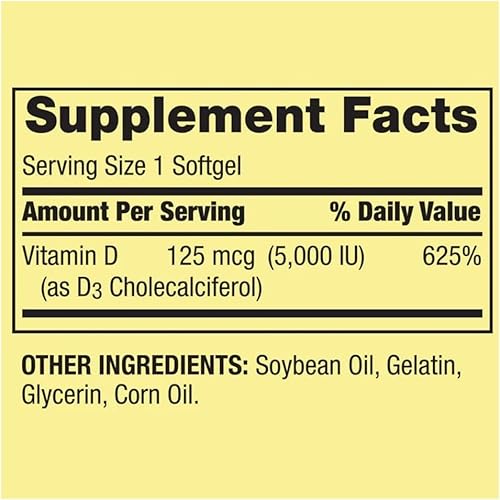 Miniatura 5 de Cápsulas blandas de vitamina D3 Spring Valley, 125 mcg por cápsula, 5,000 UI, 400 unidades y rodillo de hielo de regalo para la cara
