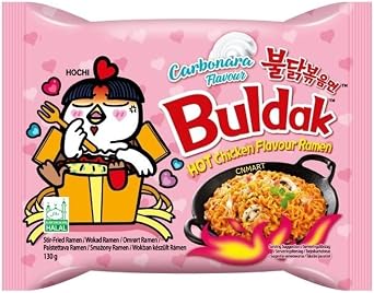 CNMART Korean Buldak Ramen Set - Carbonara Hot Chicken Spicy Stir Fried Ramyun Instant Noodle Halal (Pack of 10) with Chopsticks