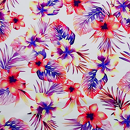 Tissu au mètre,Imprimé Feuilles&fleur de tropical rose-mauveTissu jersey coton,Tissu en extensible 4 sens pour Vêtements et les Textiles de Maison et les de l'Art (50x150cm) Cover