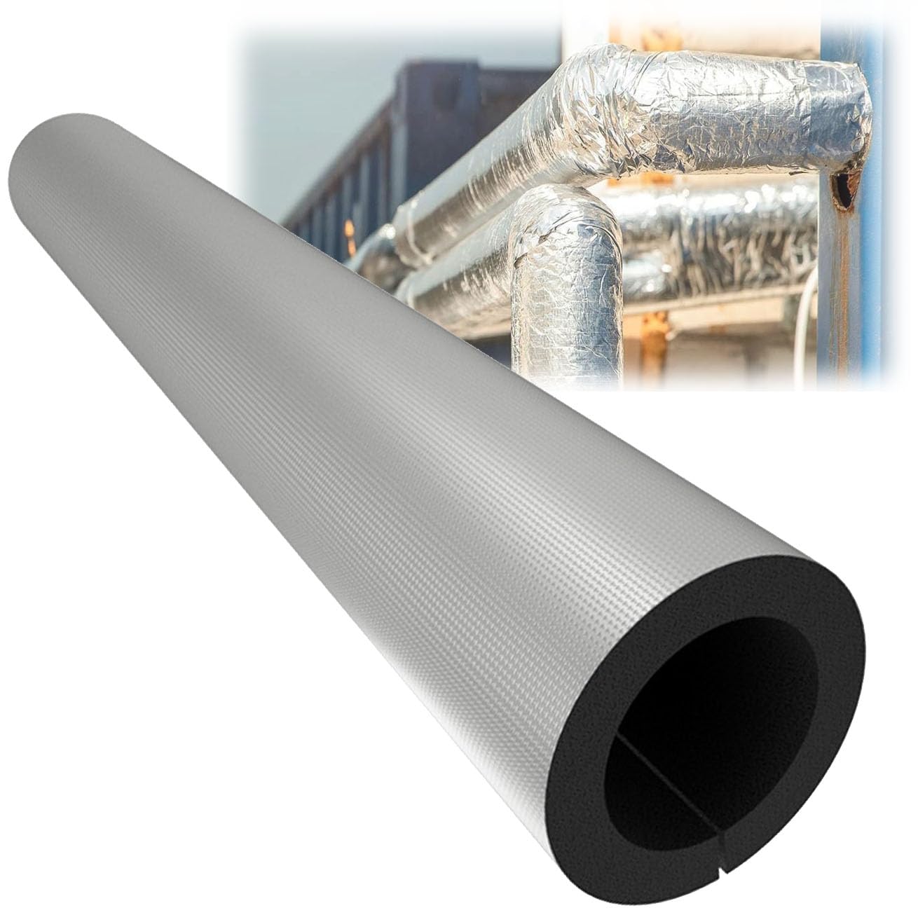 Envolturas de Espuma de Aislamiento de Tuberías con Lámina de Aluminio para Tubos Funda de Aislamiento Precortada Resistente a la Intemperie Tubo de Espuma (ID) 159mm x (T) 15mm x (L) 0.95m
