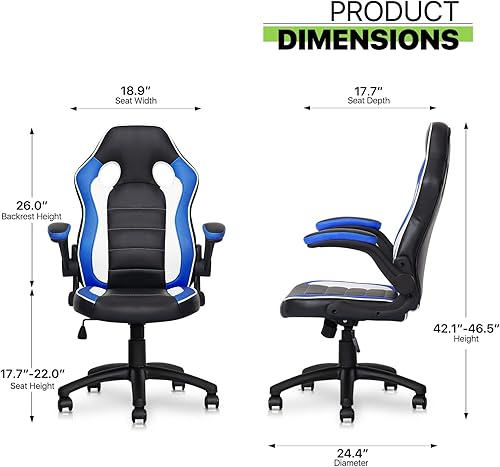 Miniatura 3 de Magshion Silla de juegos con reposabrazos abatibles, silla de juegos de computadora para el hogar con alfombrilla de altura ajustable, silla de