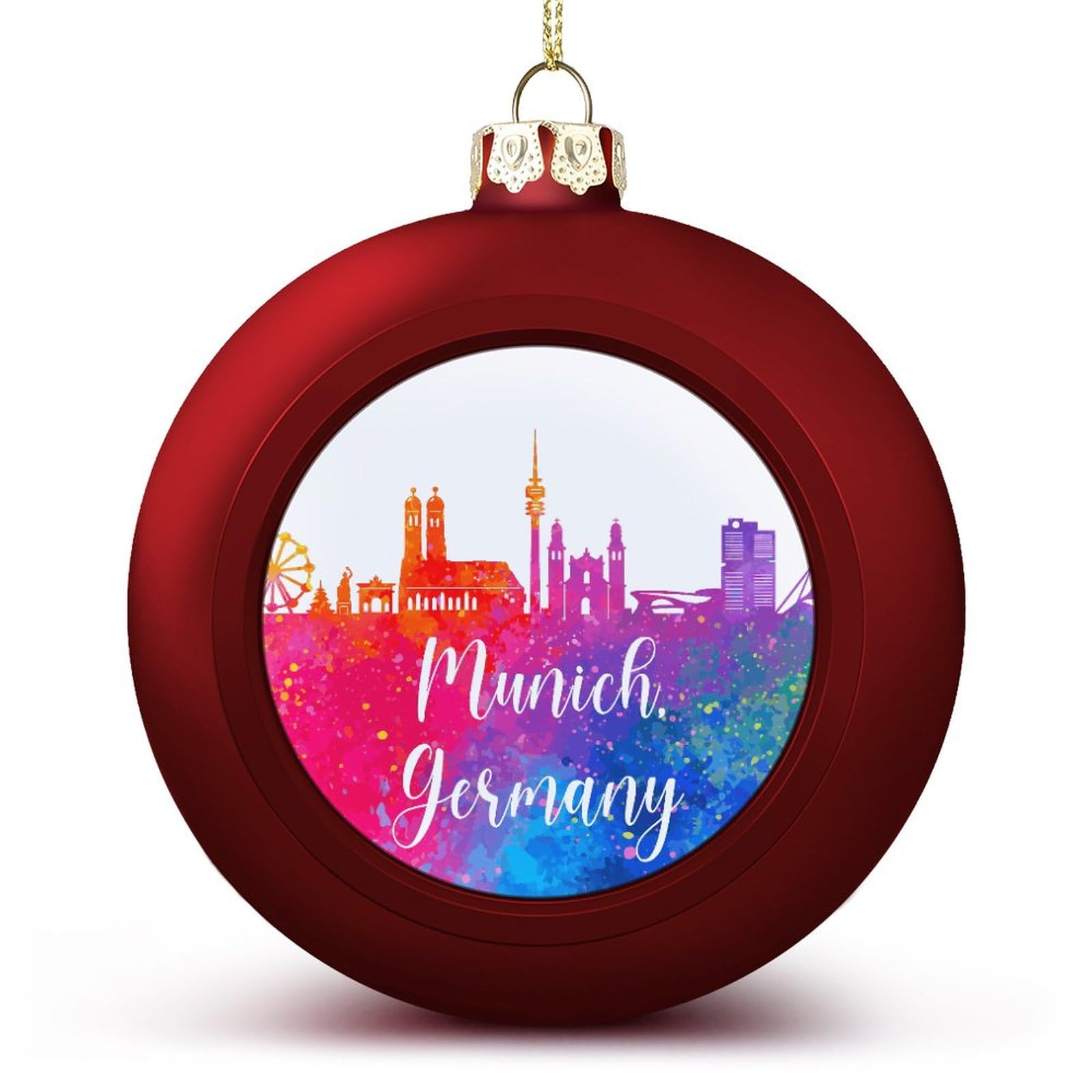 Yelolyio Germany Munich Rainbow Skyline Ball Ornament City Skyscraper Buildings Silhouettes Hanging Ornaments Keepsake Souvenir Christmas Tree Seasonal Holiday Decoration