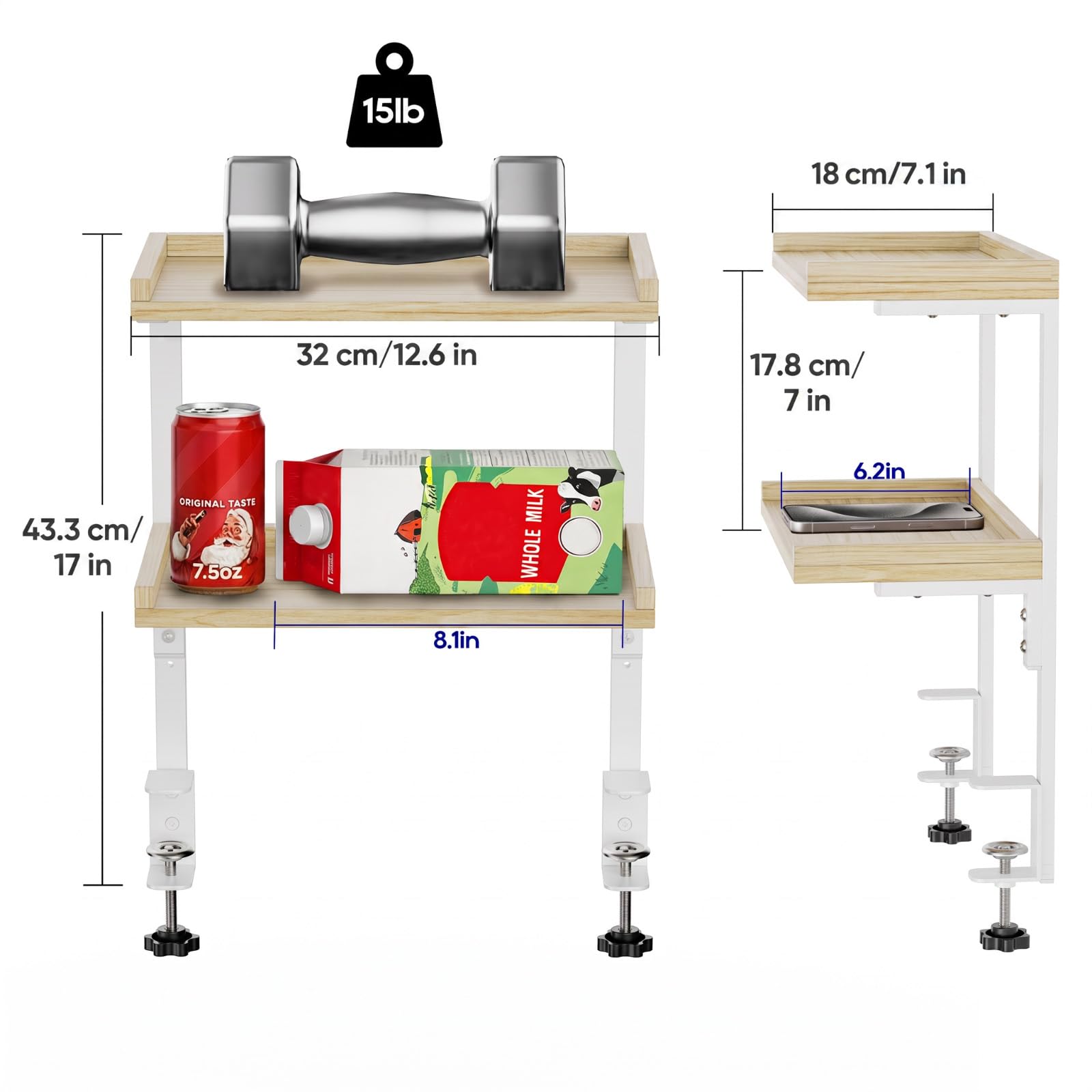 THYGIFTREE Estantería de Escritorio de Madera de 2 Niveles, 31,8 cm de Largo, estantería de Escritorio para la Parte Superior e Inferior, Organizador para Accesorios, Oficina y Juegos (Blanco)