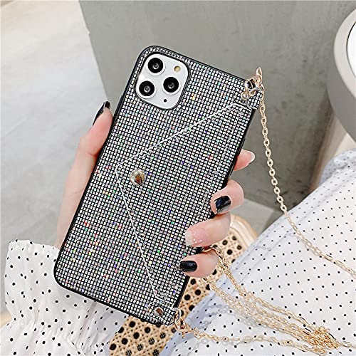 Wow Case Series Compatible With Iphone 13 Pro Max Case 6.7 Inch Released 2021, With Card Holder, Crossbody Chain, Shockproof Protective Bumpers Phone Cover Defender (Glitter Shining Dark Silver) #TOP12