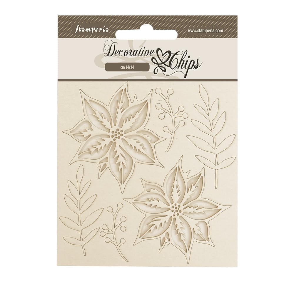 Stamperia - Decorative Chips for Scrapbooks, Albums, Cards, Bullet Journals and More, Poinsettia, Laser Cut Cardboard Shapes, Easy to Glue, Perfect for Crafts and Gifting (The Nutcracker)