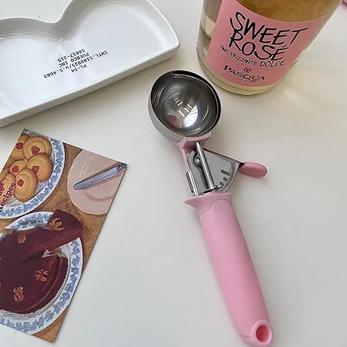 Miniatura 5 de Paquete de 2 cucharadas de helado para masa de galletas con gatillo mango rosa para masa de galletas, magdalenas, masa de helado, control de