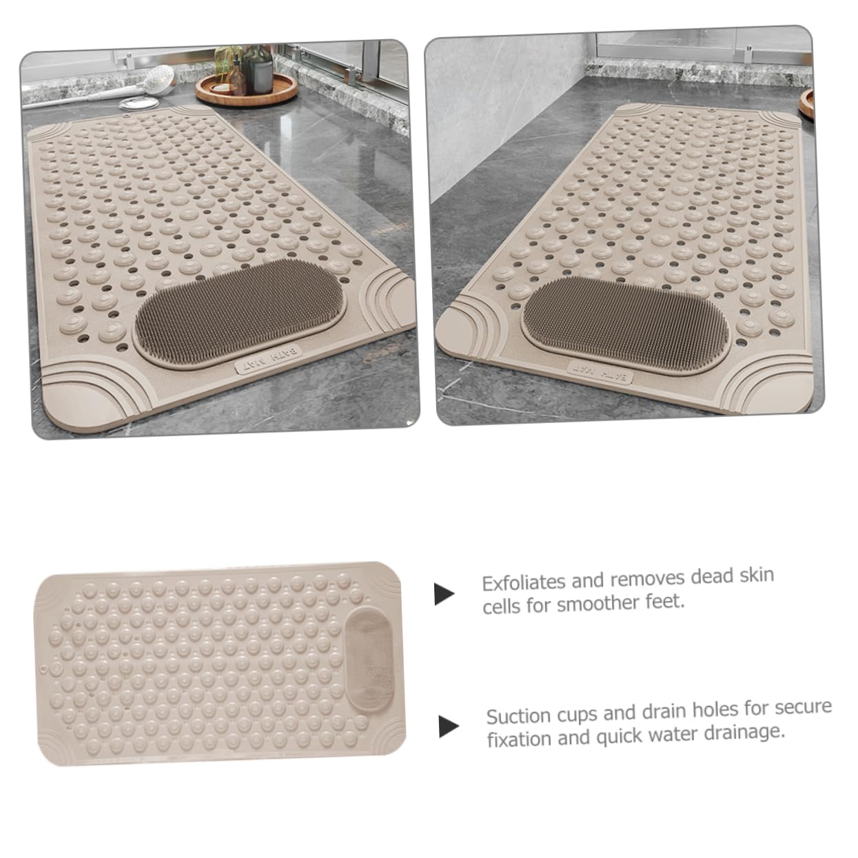 Hemobllo Alfombrilla Antideslizante Para Ducha 36x70 Cm Color Beige, Goma Resistente Con Ventosas, Masaje y Exfoliación De Pies, Soporte Para Baño Multifuncional, Alfombrilla De Baño Segura y Práctica