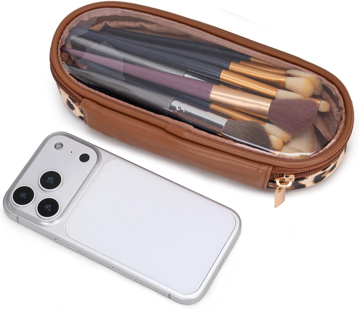 Montana West X Wrangler Travel Makeup Bag 2pcs Set Large Cosmetic Bag with Makeup Brush Holder Portable Make Up Organizer Cute Toiletry Bag with Divider and Handle for Women Leopard - Image 5