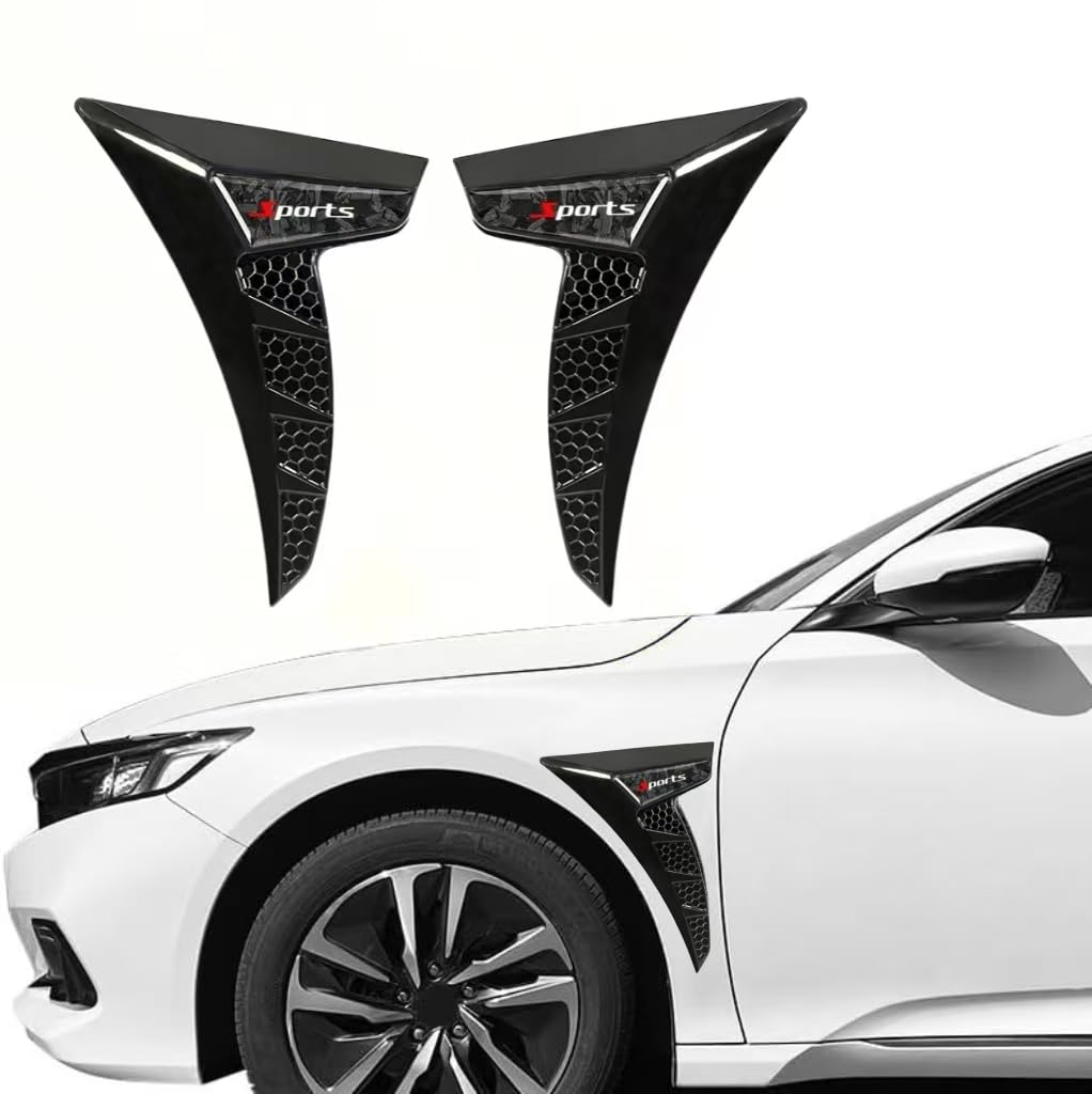 QIZUN 2 Pcs Car Side Fender Vent Decoration Sticker for Peugeot 3008 E3008 P64 2024 2025, Auto Air Flow Intake Cover Honeycomb Decal Dynamic Exterior Upgrade,Black