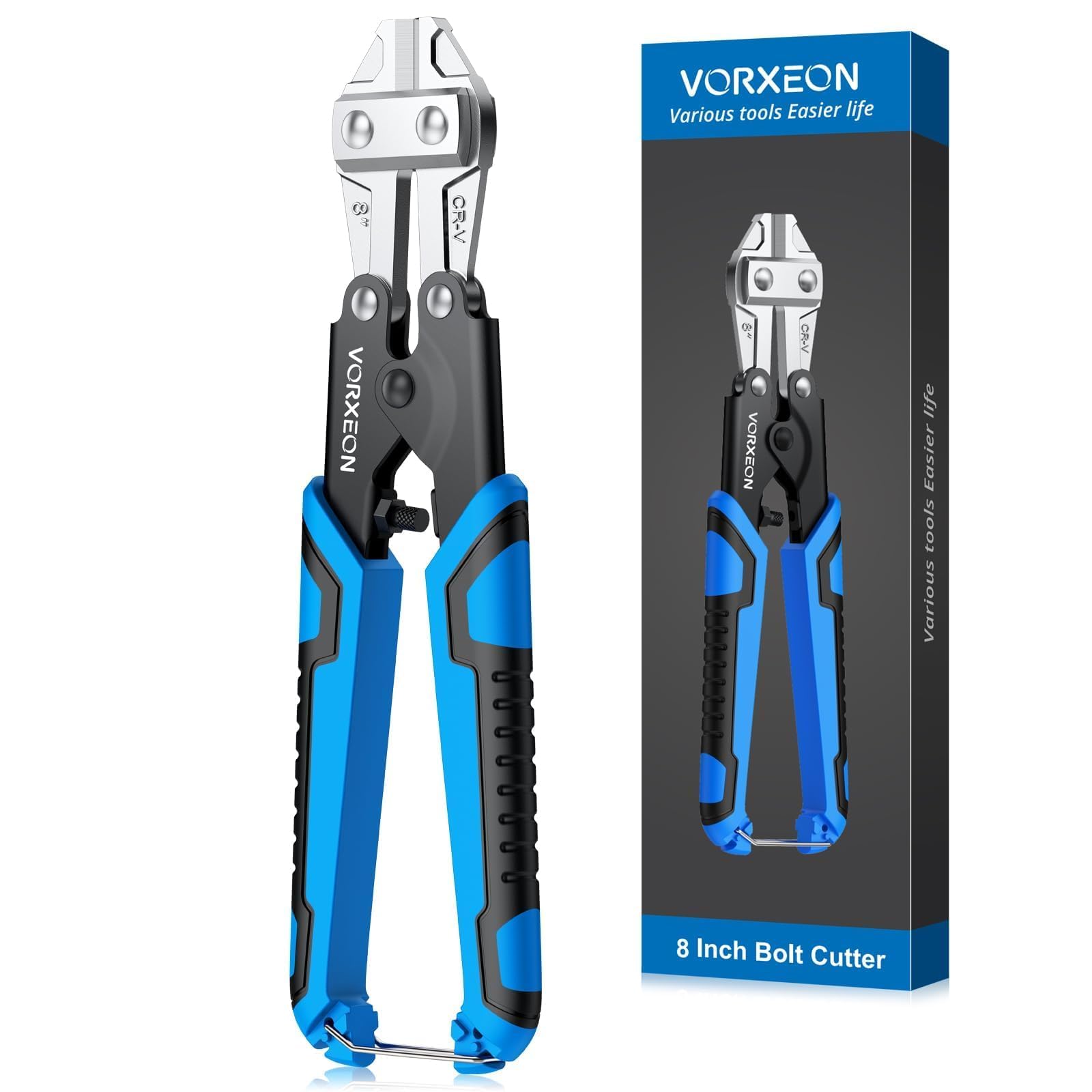 VORXEON 8 Inch Bolt Cutter Chrome Vanadium Small Wire Cutters Heavy Duty, Non-Slip Handle, Dual Lever Design for Enhanced Leverage, Cuts Steel, Iron, Copper Wires