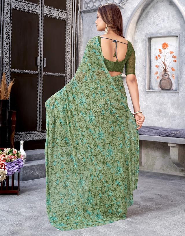 Image of SIRIL Women's Printed Georgette Saree with Unstitched Blouse