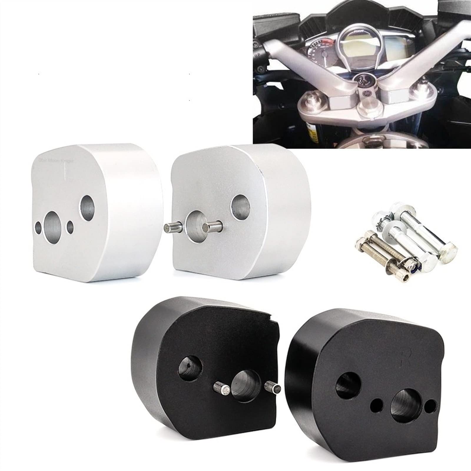 Rehausseur De Guidon Pour Yamaha FJR1300 (2006-2019) - Aluminium Argenté - Hauteur 25mm