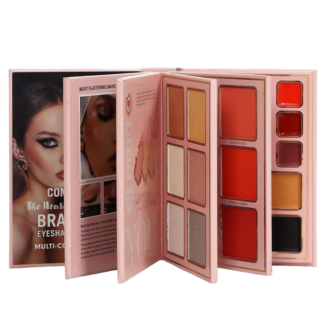 5-in-1 Foldable All-in-One Makeup Palette Book Kit | Eyeshadow & Blush, Highlighter & Contour, Lip Colours Included, Compact Travel Kit, Pack of 1-image-47
