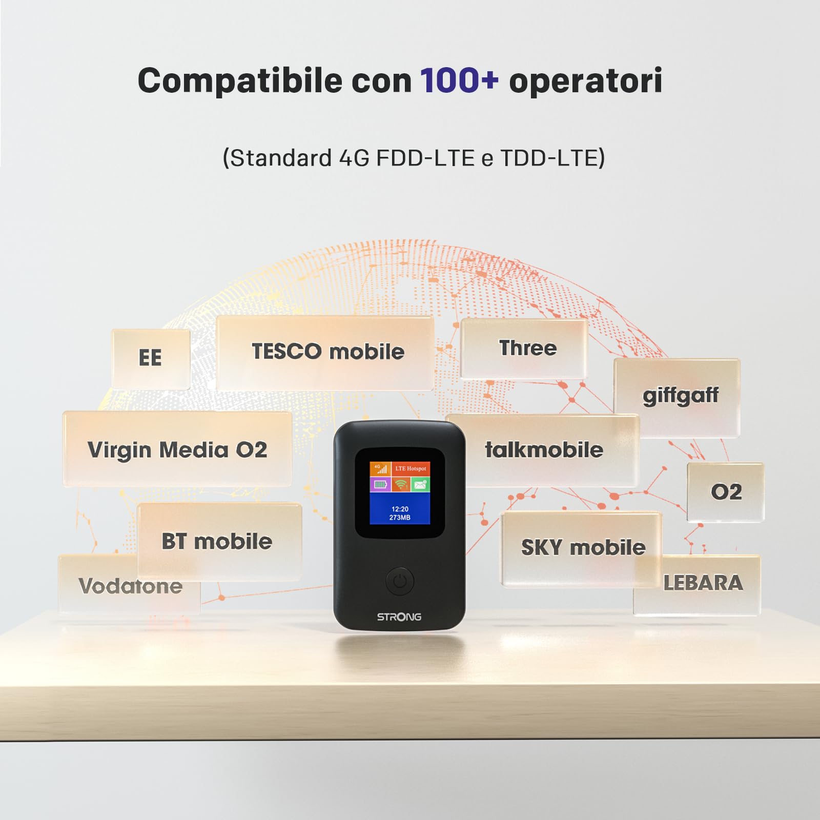 STRONG 4GMIFI150CD Saponetta WiFi con SIM, CAT4 150 Mbps | Display a Colori, Hotspot WiFi per Viaggi e Lavoro Mobile, Condivide 4G con 10 Dispositivi, Batteria 2100 mAh & USB-C
