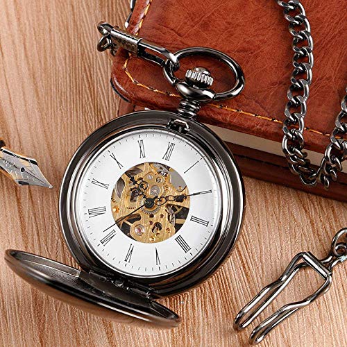 Relógio de bolso preto legal design duplo caçador relógios de bolso mecânicos relógio de bolso com n