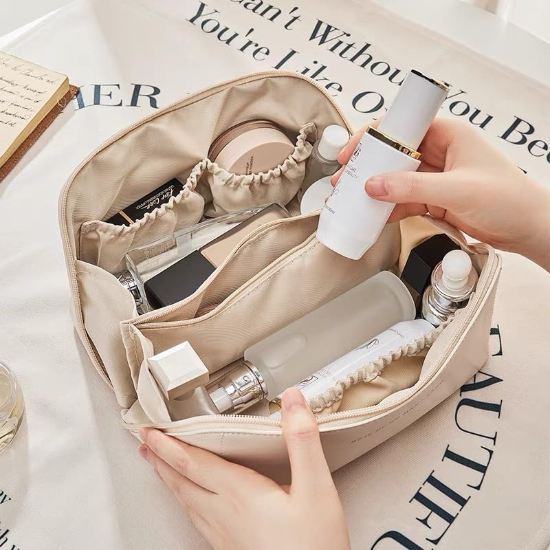 Miniatura 2 de Bolsa de maquillaje, bolsas de cosméticos de gran capacidad para mujeres, bolsa portátil impermeable, bolsa de aseo plana abierta, organizador de