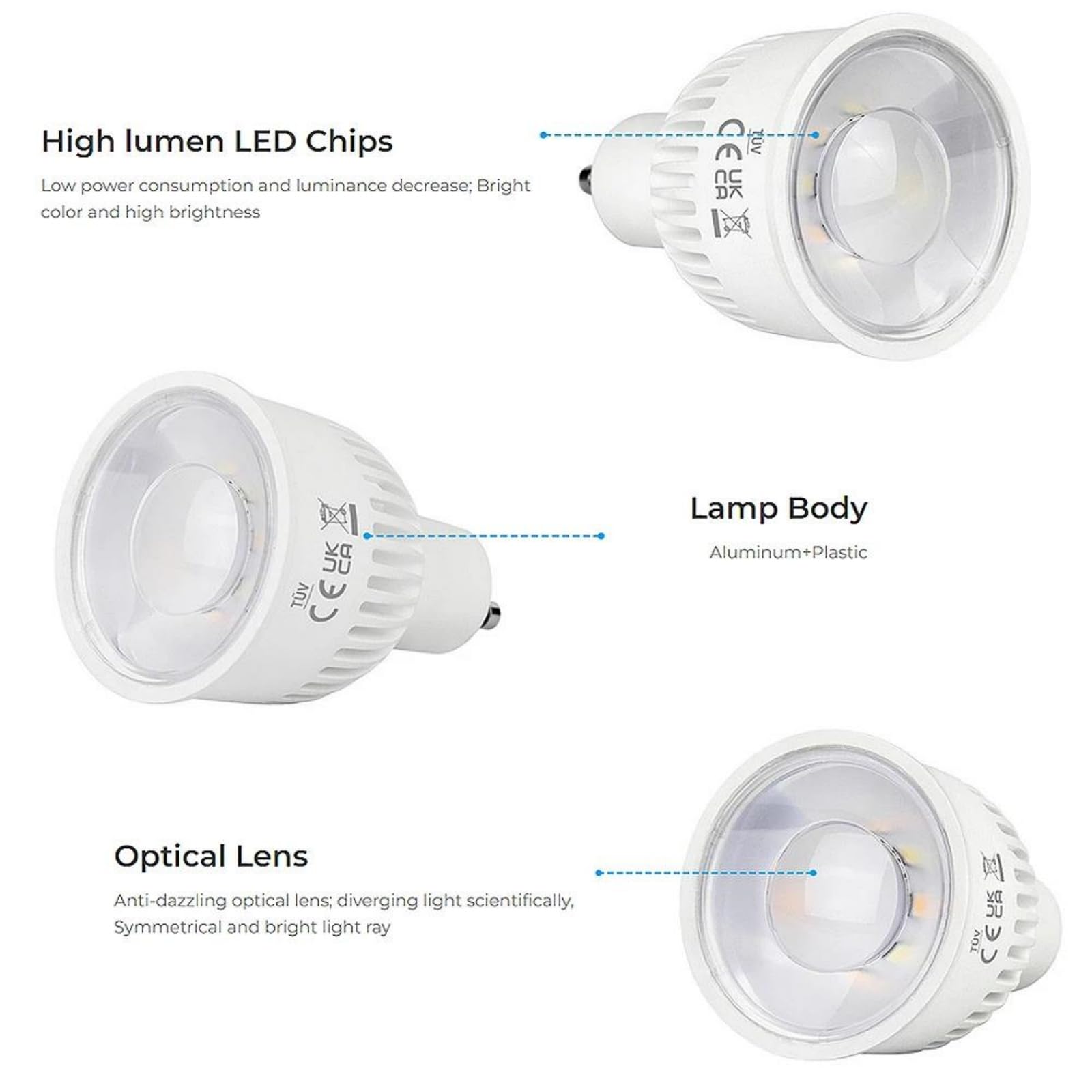 Ampoule Intelligente, FUT106 AC100-240V 6W GU10 Intelligente 2,4Ghz TUYA RGB CCT Température De Couleur/Luminosité Réglable Application Contrôle Vocal,2pcs