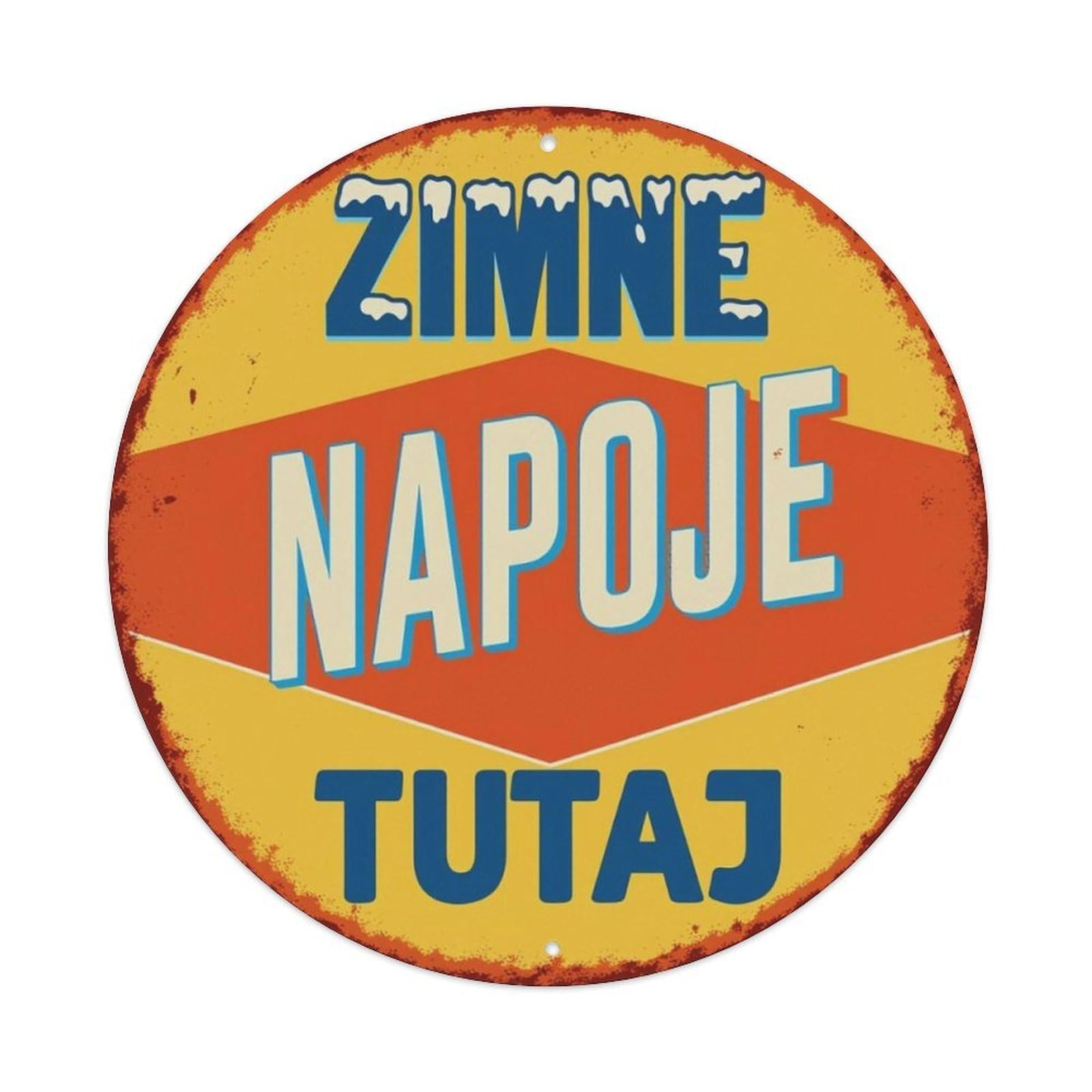 Croatian Cold Drinks Retro Color Block Round Wall Sign Vintage Aluminium Metal Sign, Retro Wall Decor for Home, Bar, Garage & Farmhouse 20x20cm