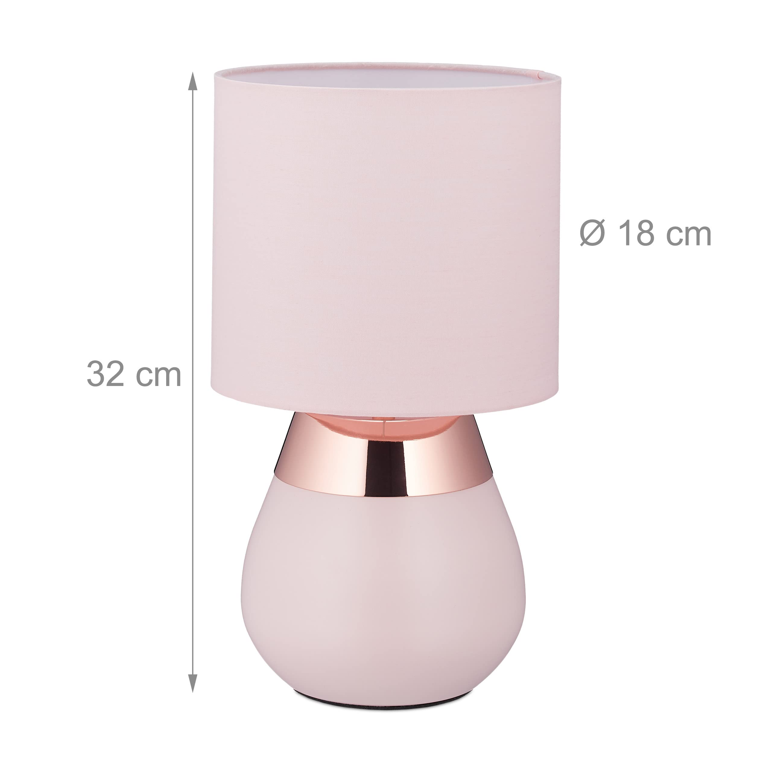 Relaxdays Lampada da Tavolo con Funzione Touch, Abat Jour per Salotto e Camera da Letto, E14, H x D: 32 x 18 cm, Rosa