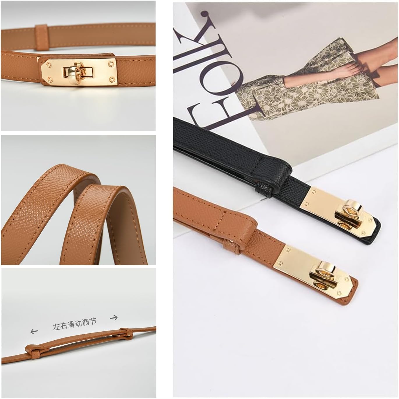 2PCS Adjustable Womens Belts for Jeans Dresses Slim Leather Stretch Belt Perfect Fit Everyday Casual Office Wear Comfortable Versatile - Image 3