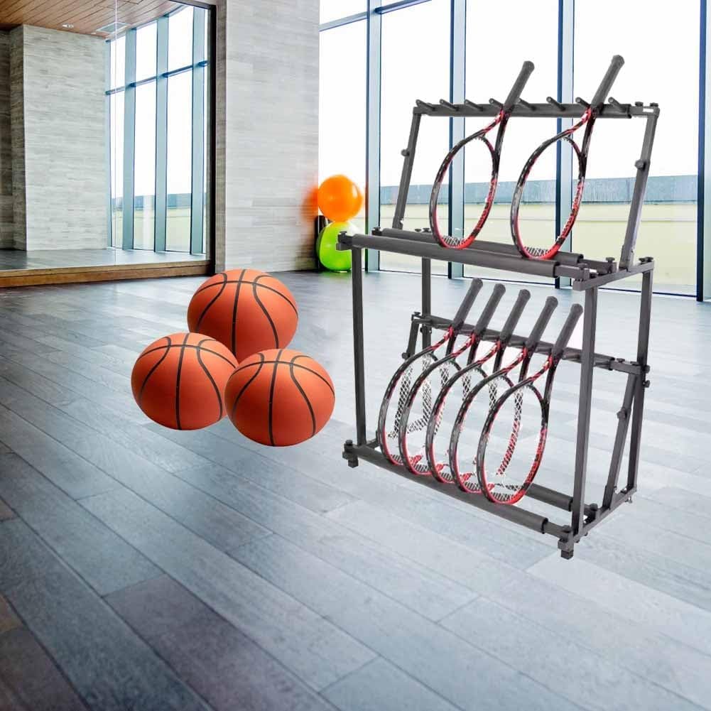 Support de raquette de badminton double couche en acier avec rangement stable