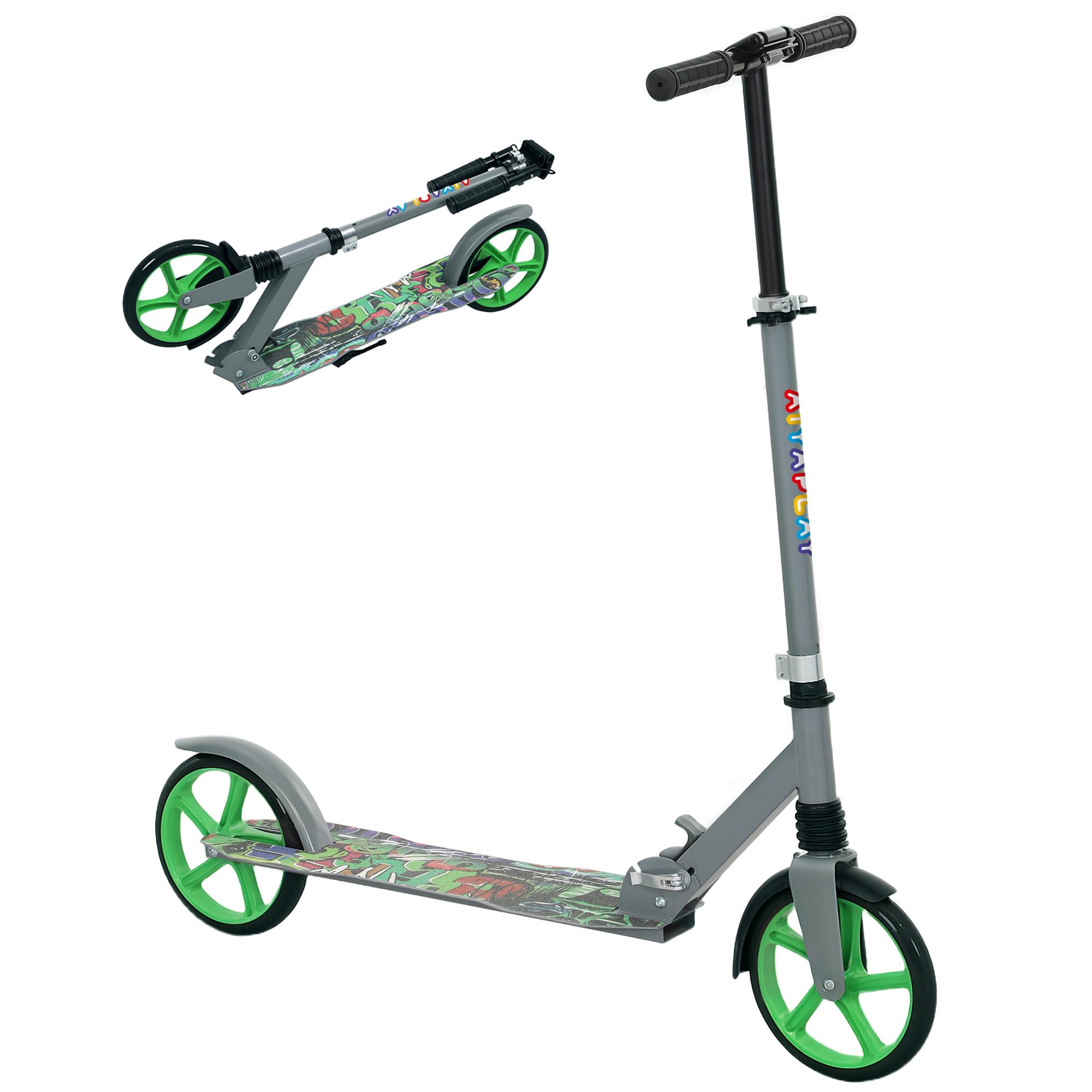AIYAPLAY Roller Kinder Scooter mit 200 mm Rollen Bremse, klappbarer Kinderroller Höhenverstellbarer Tretroller Kickscooter für Kinder Jugendliche 6-12 Jahre Cityroller bis zu 100 kg