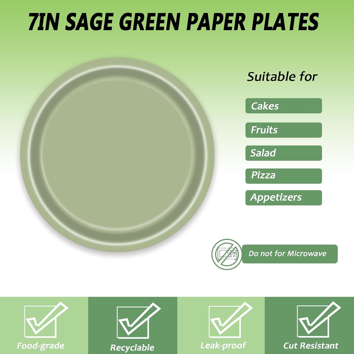 72 Pcs Sage Green Paper Plates 7in Disposable Dessert Plates Napkins and Forks Party Tableware Set Decoration Supplies for Birthday Baby Shower Wedding Holiday Graduation Bridal Shower Party, Serve 24 - Image 3