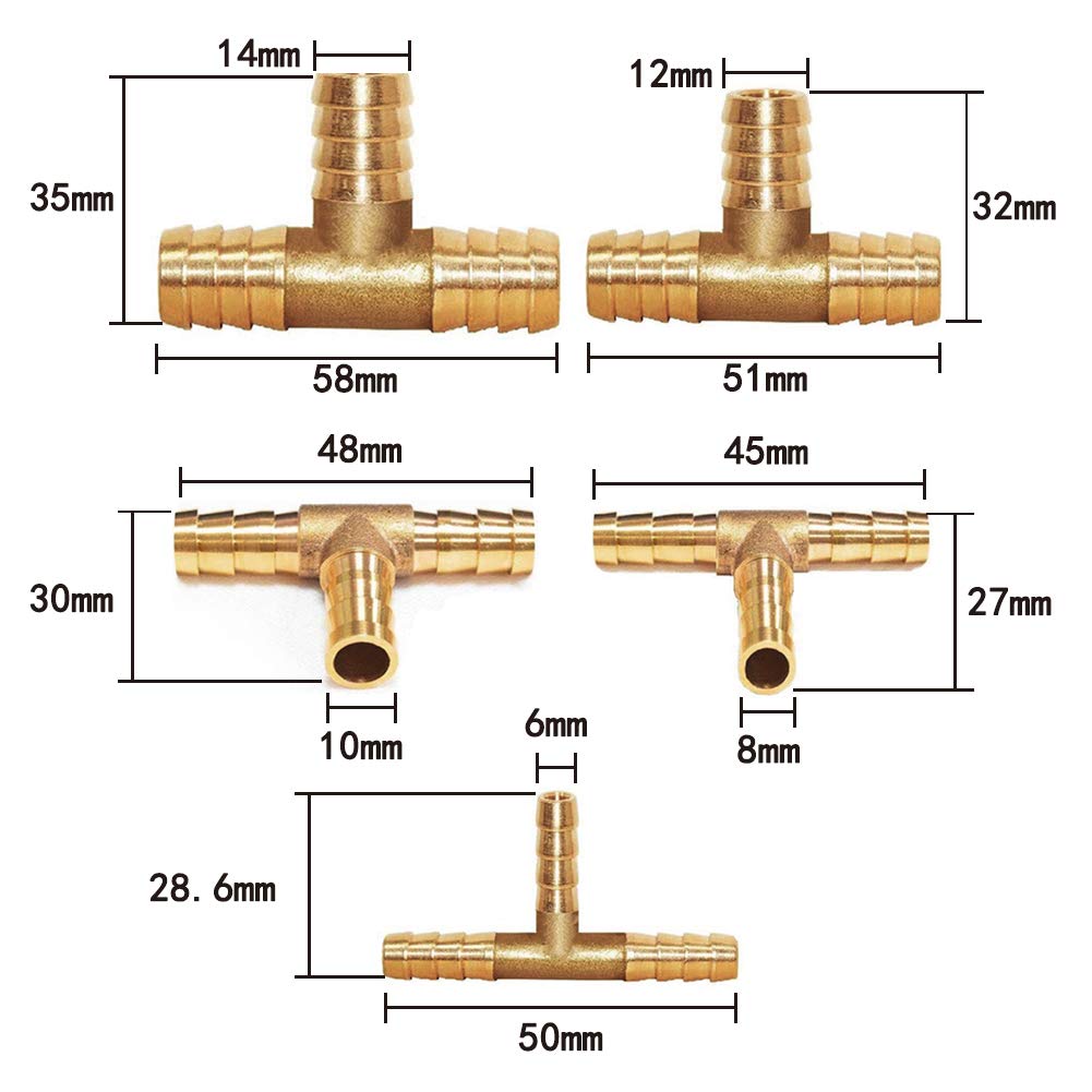 3 Way Brandstofslang Joiner Connector Messing T Stuk 3 Way Slang Joiner Prikkeldraad Slang Fittings Voor Perslucht Olie Gas Pijp(8mm