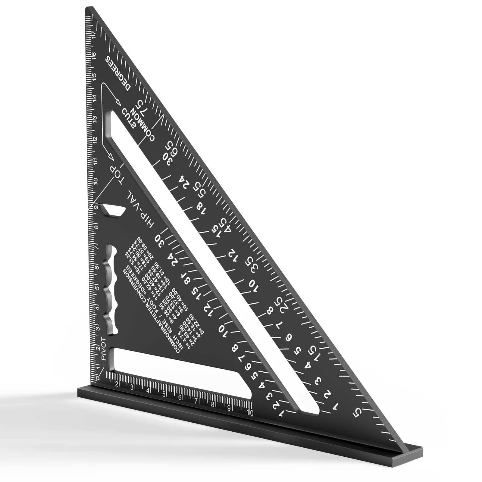 Accurate Carpenter's Square, Aluminum Metric Triangle Ruler, 90 Degree Thickened Triangle Protractor, Black High Precision Carpenter's Square for Carpenter, Roofer, Engineer, Framing (7 Inch)