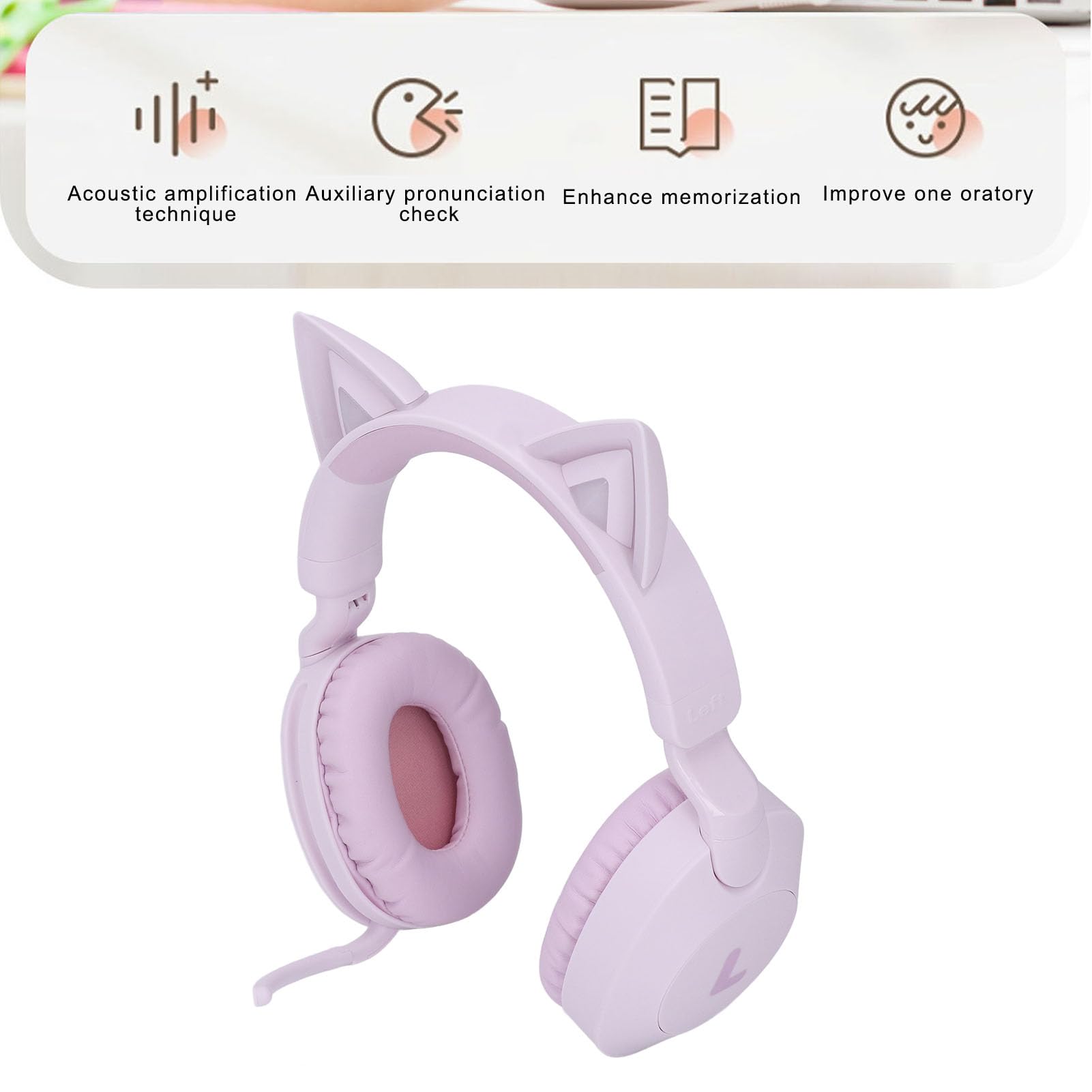 Cuffie Cat Ear con luci LED Wireless Bluetooth 5.4 e cablato 3.5mm AUX Cuffie da gioco pieghevoli con microfono e controllo volume per bambini Adolescenti Adulti (Viola)