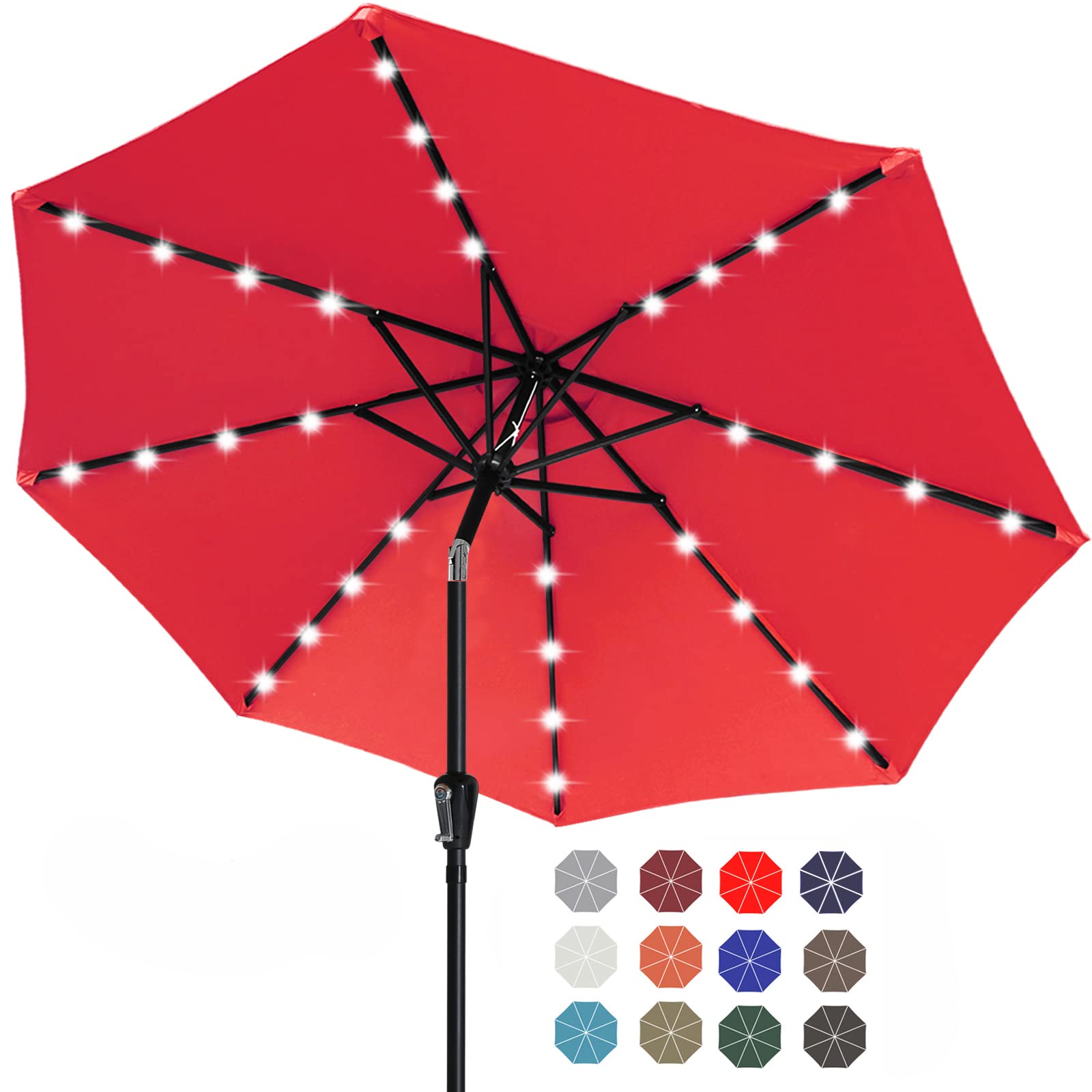 ABCCANOPY Solar Led Patio Umbrella with 32 Lights 9FT(Red)