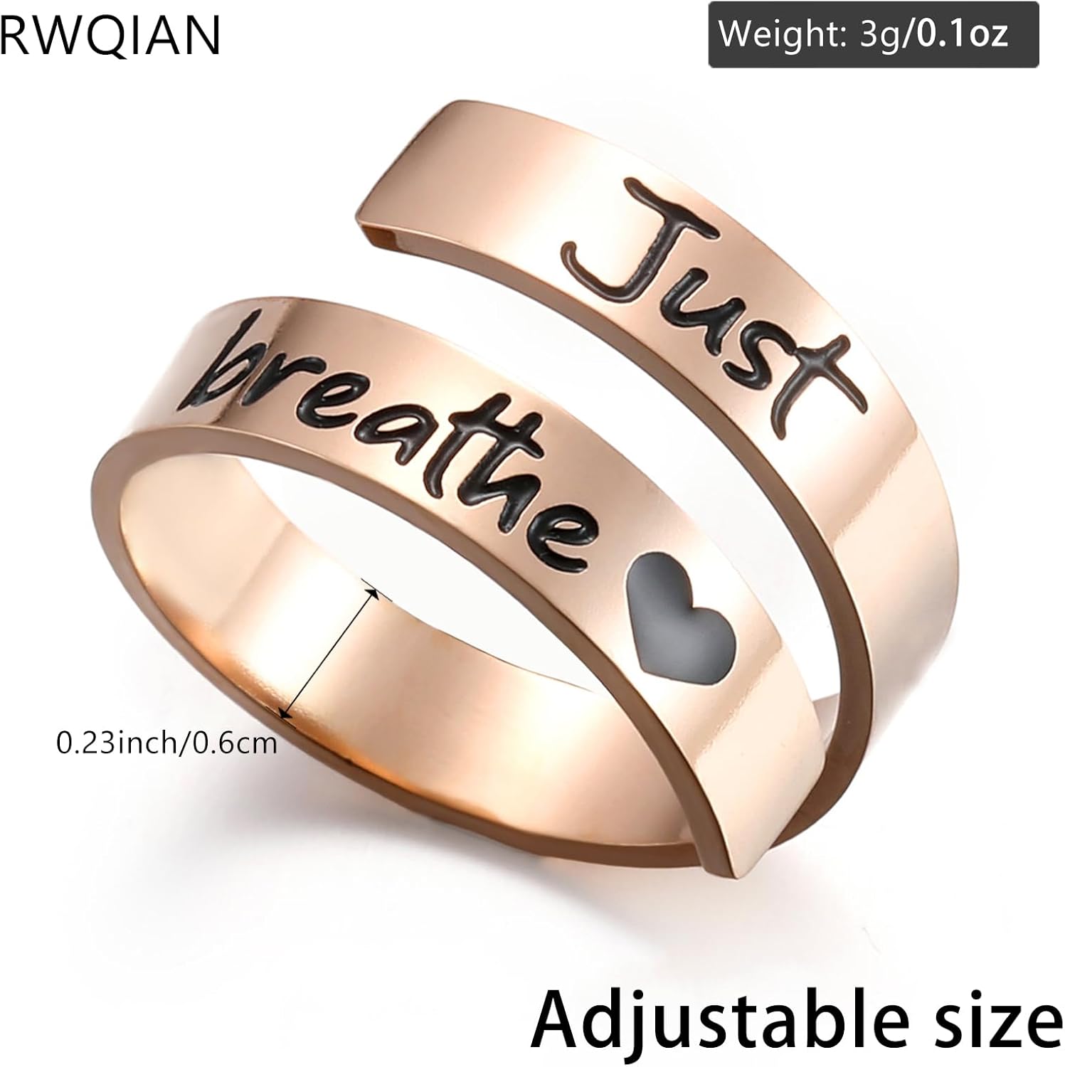 RWQAIN Heart Just Breathe Rings for Women,Spiral Wrap Healing Rings,Inspirational Jewelry Rings Adjustable Ring Personality Encouragement Gift - Image 4
