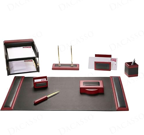 Miniatura 2 de Dacasso Juego de accesorios de escritorio de 10 piezas de palisandro y cuero negro, elementos esenciales de organización con almohadilla de