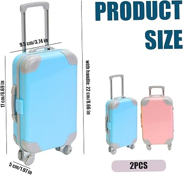 2Pcs Mini Suitcase Realistic Mini Suitcase Party Favor Box Openable Luggage with Extendable Pull Rod & Movable Wheel for Dolls Girls, Style 1