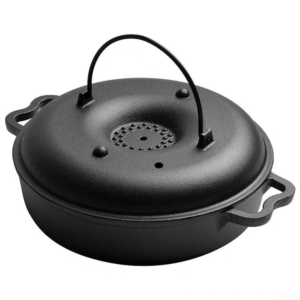 Gusseisen Bräter mit Deckel für Backofen Grillen und Outdoor Camping Kochen, 27 x 22 x 10 cm Runde Backform, Verdickte Schwarze Gusseisen Grillpfanne für Süßkartoffeln Huhn