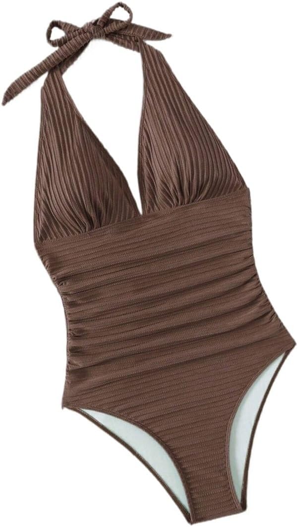 Elegant Women's Halter Backless One-Piece Swimsuit 2026 Spring Summer Monokini with Ruched Design