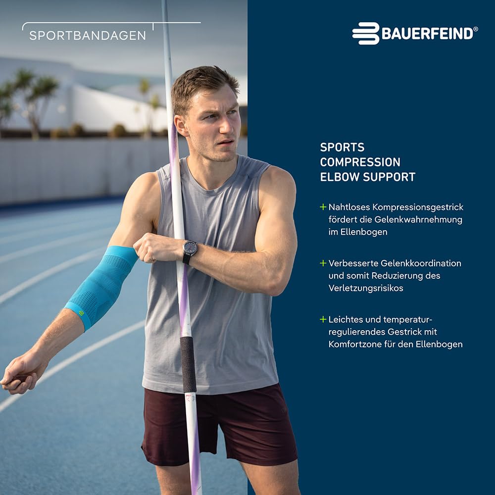 BAUERFEIND Ellenbogen Sleeve „Sports Compression Elbow Support“, 1 Unisex Ellenbogenbandage mit Kompression, Für Basketball, Leichtathletik und bei Ball- und Schlagsportarten, Rechts & Links tragbar