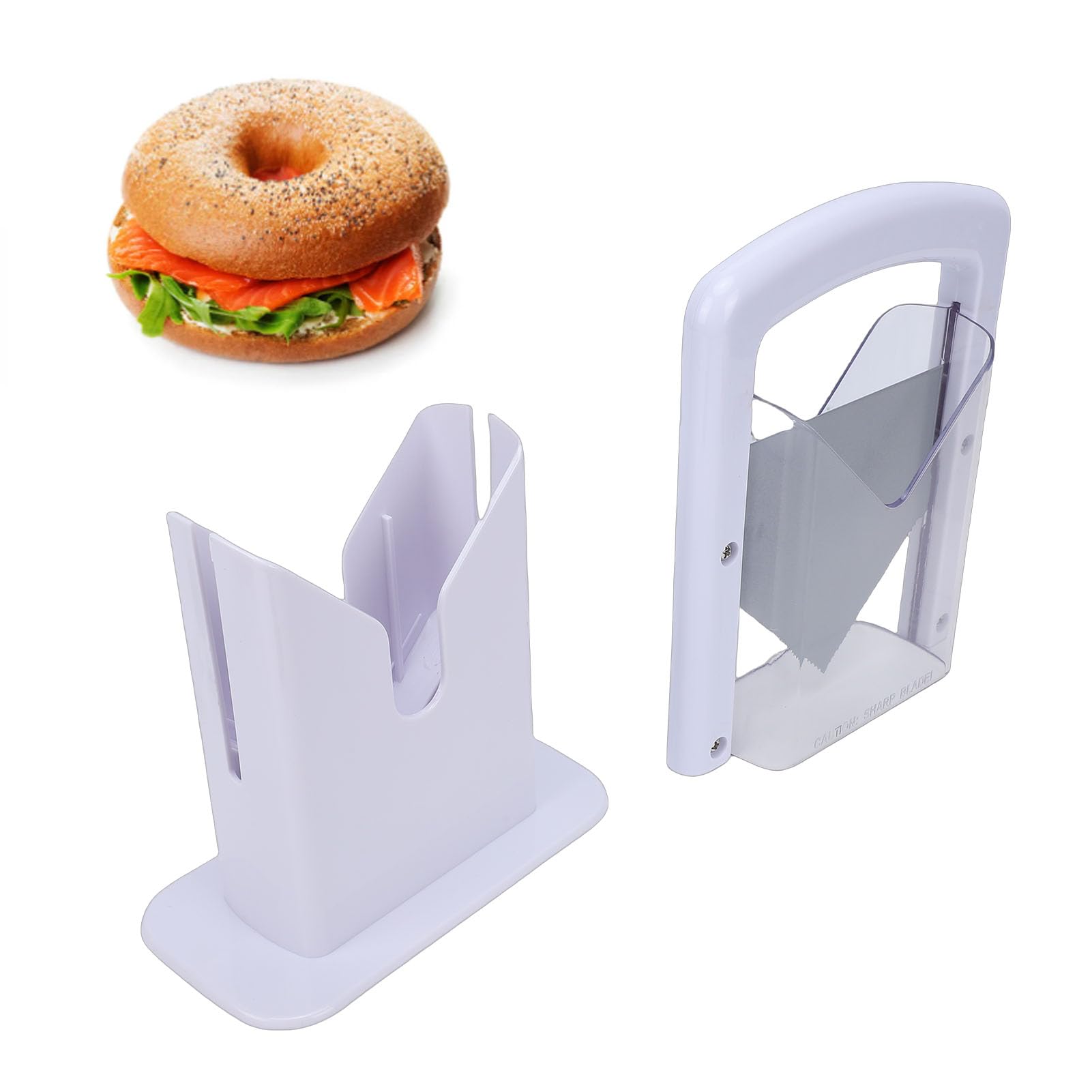 Luocute Coupe-bagel, Lame en Acier Inoxydable avec Couvercle de sécurité Transparent pour Bagels, Pain, Muffins, Petits Pains, Conception Amovible, Facile à Nettoyer, Trancheuse