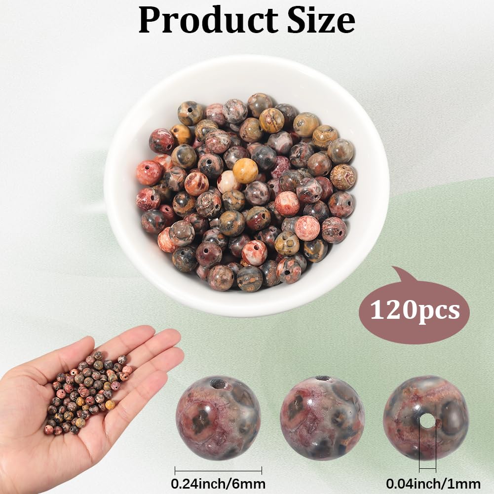 PONABEADIY 1 Box 120PCS Natural Jasper Stone Beads with Hole Round Red Leopard Skin Gemstone Smooth Polished Loose Spacer Bead Bulk for Jewellery Making Earrings Bracelets Necklaces DIY Crafts Supply - Image 2